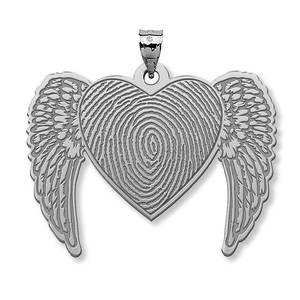 Custom Fingerprint Angel Wing Heart Charm or Pendant