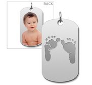 Custom Footprint Dog Tag Charm or Pendant with Reverse Side Photo Option