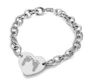 Sterling Silver Custom Footprint Heart Bracelet