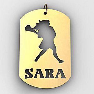 Personalized Female Lacrosse Player Sports Dog Tag Cut Out Necklace