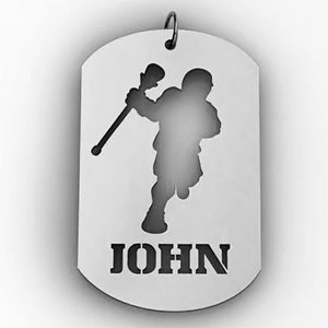 Personalized Male Lacrosse Player Sports Dog Tag Cut Out Necklace