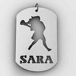 Personalized Female Lacrosse Player Sports Dog Tag Cut Out Necklace