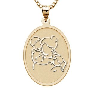 Mother with Son and Two Daughters   Oval Pendant