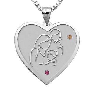 Mother with Two Daughters   Heart Pendant with Birthstones