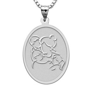 Mother with Son and Two Daughters   Oval Pendant