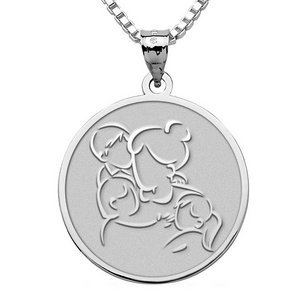 Mother with Son and Two Daughters   Round Pendant