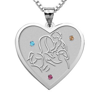 Mother with Three Daughters   Heart Pendant with Birthstones