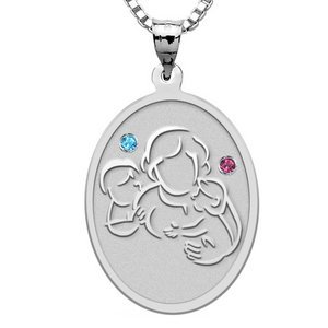 Mother with Son Daughter   Oval Pendant with Birthstones