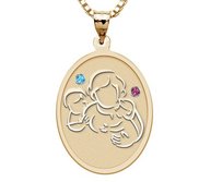 Mother with Son Daughter   Oval Pendant with Birthstones