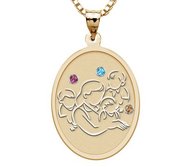 Mother with Three Sons Oval Pendant   with Birthstones