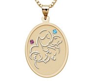 Mother with Two Sons   Oval Pendant with Birthstones
