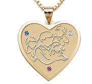 Mother with Three Sons   Heart Pendant with Birthstones