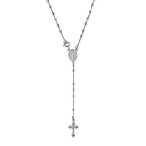 Sterling Silver Rhodium Plated Polished Beaded Rosary