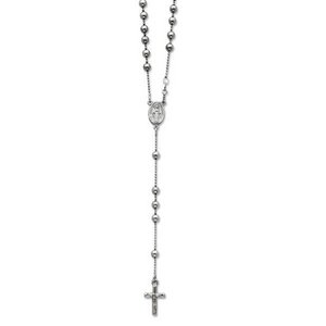 Sterling Silver Polished Rosary Necklace  with Miraculous Medal