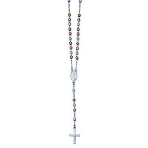 Sterling Silver Yellow   Rose Flash Gold plated Rosary Necklace  with Miraculous Medal