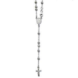 Sterling Silver Polished Rosary Necklace  with Miraculous Medal