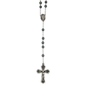 Sterling Silver  Antiqued Hematite  Rosary Necklace  with Miraculous Medal