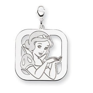 Sterling Silver Snow White Lobster Clasp Square Charm