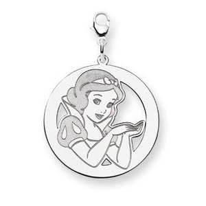 Sterling Silver Snow White Lobster Clasp Round Charm