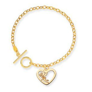 14K Yellow Gold Disney 7 5inch Tinker Bell Heart Charm Bracelet