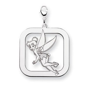 Sterling Silver Tinker Bell Lobster Clasp Square Charm