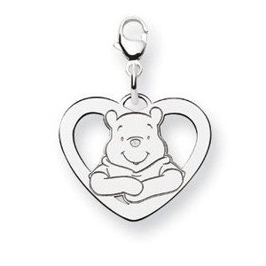 Sterling Silver Disney Winnie the Pooh Lobster Clasp Med  Heart Charm