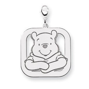 Sterling Silver Winnie the Pooh Large Lobster Clasp Square Charm