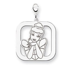 Sterling Silver Cinderella  Lobster Clasp Square Charm