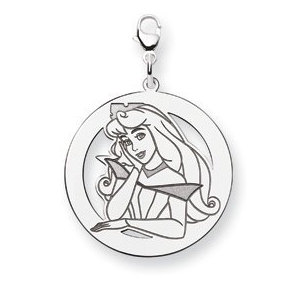 Sterling Silver Princess Aurora Lobster Clasp Round Charm