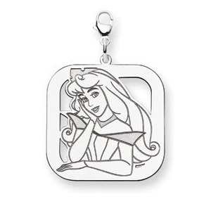 Sterling Silver Princess Aurora Lobster Clasp Square Charm