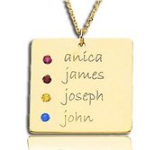 Posh Mommy  with Four Birthstones Square Pendant