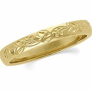 14k Yellow Gold 3mm Hand Engraved Fancy Wedding Band