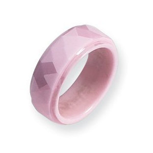 Ceramic Pink Faceted Ridged Edge 8mm Polished Wedding Band