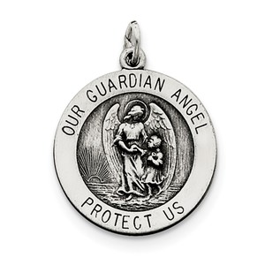 Sterling Silver Antiqued Guardian Angel Medal