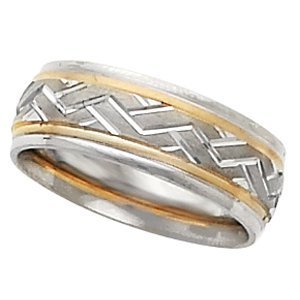 14k Two Tone 7mm Design Etched Wedding Band