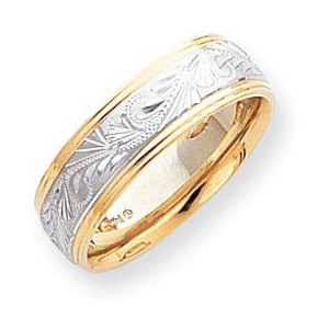 14k Two Tone 7mm Design Etched Wedding Band