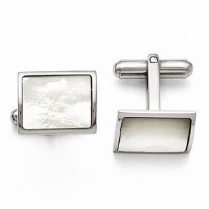 Stainless Steel Polished Mother Of Pearl Cufflinks