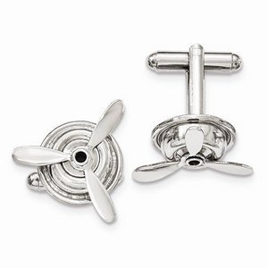 Engravable Silver tone Polished Moveable Propeller Cufflinks