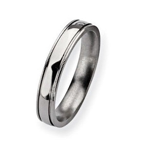 Titanium Grooved and Beaded 4mm Polished Wedding Band