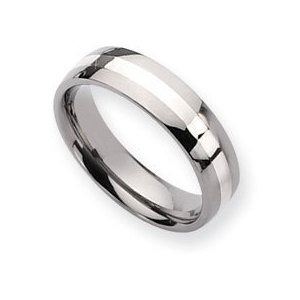 Titanium Sterling Silver Inlay 6mm Polished Round Wedding Band
