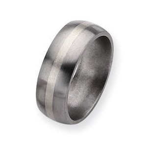 Titanium Sterling Silver Inlay 8mm Brushed Round Wedding Band