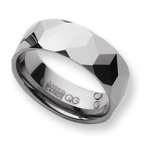 Tungsten Faceted 8mm Polished Wedding Band