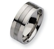 Stainless Steel Flat 8mm Satin and Polished Wedding Band