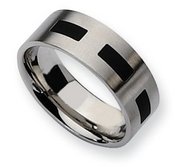 Stainless Steel Black Accent Flat 8mm Satin Wedding Band