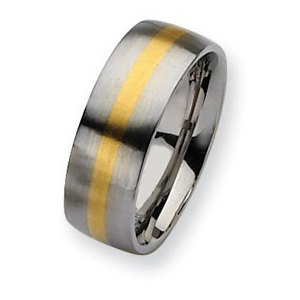 Stainless Steel 14k Gold Inlay 8mm Satin Wedding Band