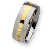 Stainless Steel and 14k Gold Inlay 8mm Polished Wedding Band