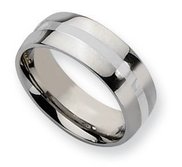 Stainless Steel Silver Inlay 8mm Polished Wedding Band