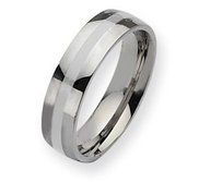 Stainless Steel Silver Inlay 6mm Polished Wedding Band