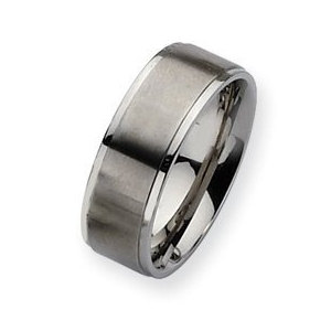 Stainless Steel Ridged Edge 8mm Satin and Polished Wedding Band