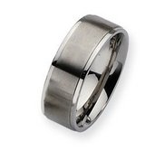 Stainless Steel Ridged Edge 8mm Satin and Polished Wedding Band